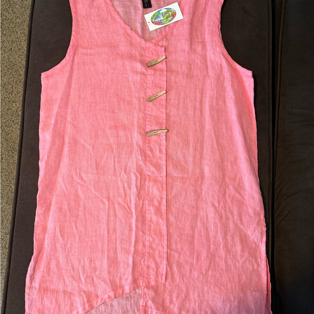 Pink Sleeveless 100% Linen Tunic Tank woman’s Large